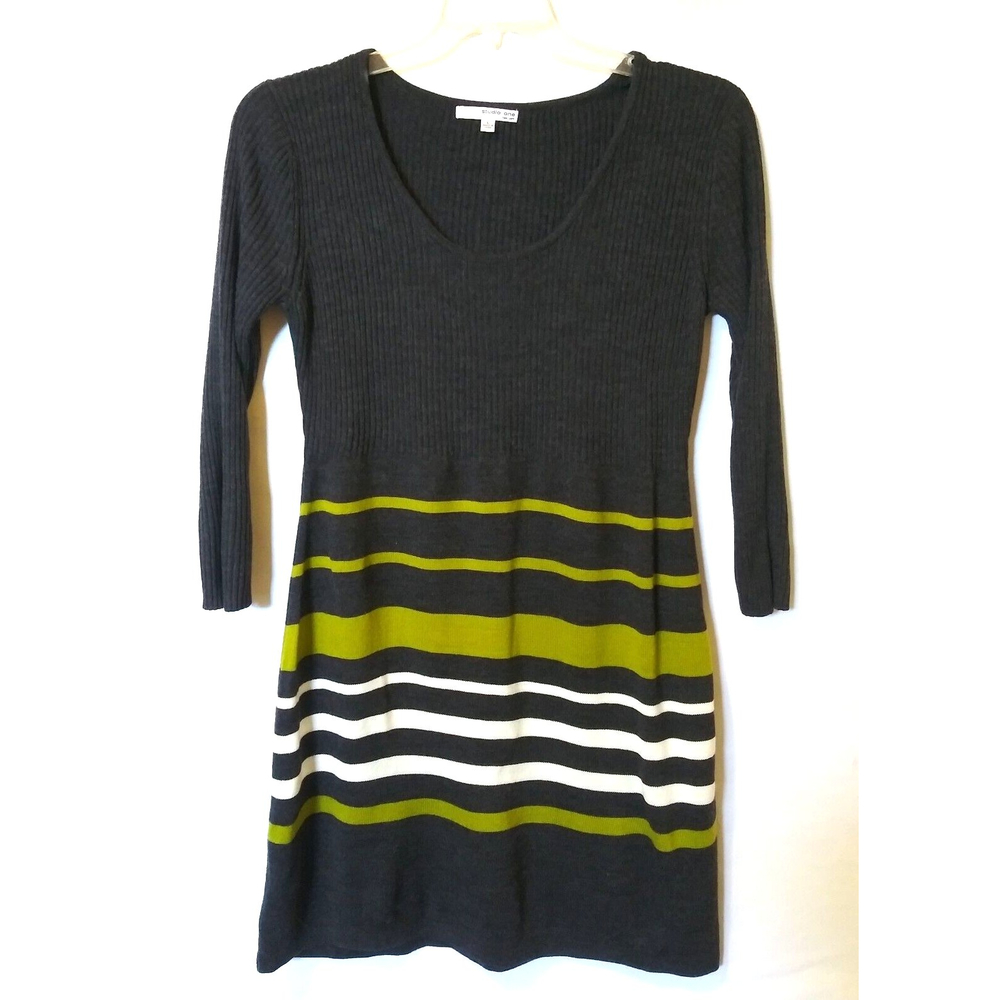 Studio One New York Sweater Dress Womens Large L Multicolor Striped 3/4 Sleeves